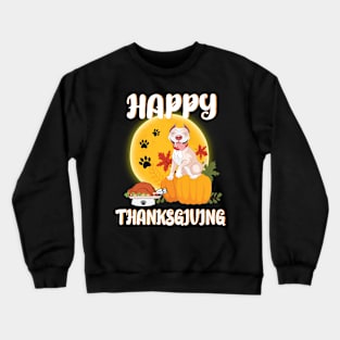 Pitbull Seeing Turkey Dish Happy Halloween Thanksgiving Merry Christmas Day Crewneck Sweatshirt